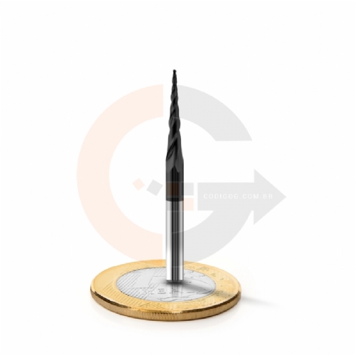 Fresa cônica esférica 0.5mm x 15mm Metal Duro HRC55 com cobertura de AlTin Fresa cônica esférica 0.5mm x 15mm Metal Duro HRC55 com cobertura de AlTin