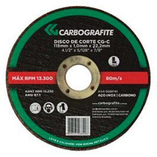 Disco de Corte para Aço Carbono e Metais 115x3,2x22,2mm Carbografite Disco de Corte para Aço Carbono e Metais 115x3,2x22,2mm Carbografite