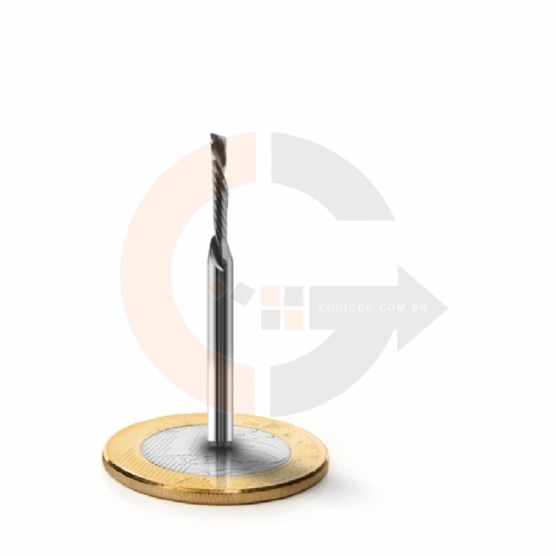 Fresa Down Cut 1 corte 2mm x 12mm Metal Duro, topo reto, corte invertido Fresa Down Cut 1 corte 2mm x 12mm Metal Duro, topo reto, corte invertido