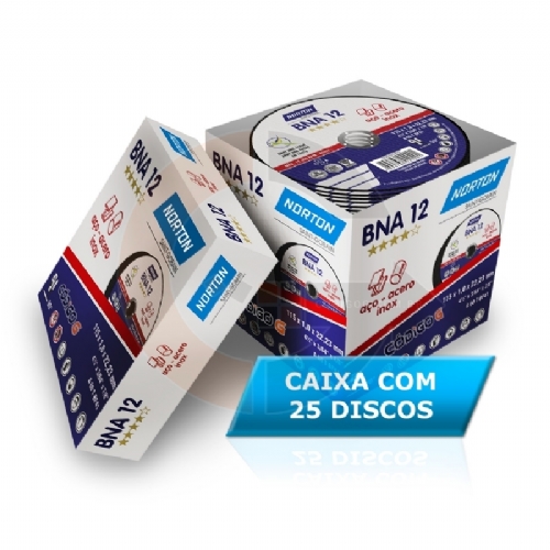 Caixa com 25 Discos de corte para Inox 4.1/2 pol. x 1.0mm BNA 12 Norton Caixa com 25 Discos de corte para Inox 4.1/2 pol. x 1.0mm BNA 12 Norton