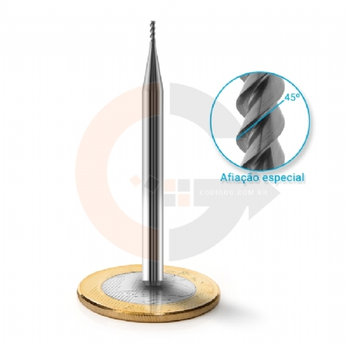 Fresa Para Alumínio 3 Cortes HRC45 1mm x 3mm Corte a 45º Metal Duro Fresa Para Alumínio 3 Cortes HRC45 1mm x 3mm Corte a 45º Metal Duro