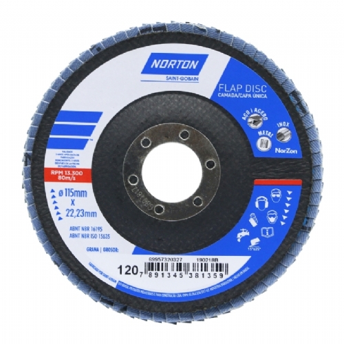 Disco de lixa Flap 4.1/2 x 7/8 polegadas, Grão 120, Norton Disco de lixa Flap 4.1/2 x 7/8 polegadas, Grão 120, Norton