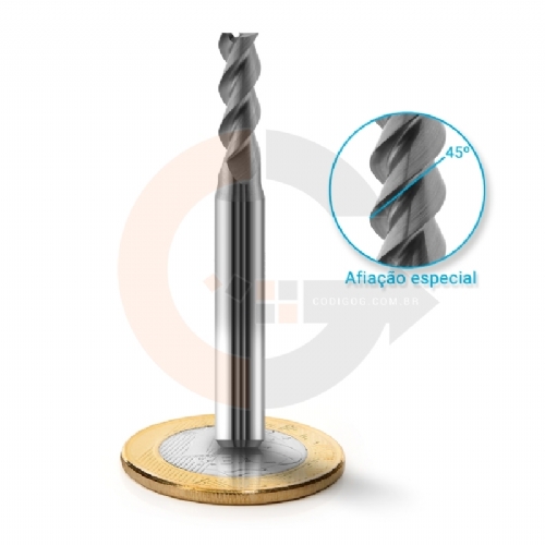 Fresa Para Alumínio 3 Cortes HRC45 5mm x 15mm Corte a 45º Metal Duro Fresa Para Alumínio 3 Cortes HRC45 5mm x 15mm Corte a 45º Metal Duro