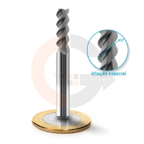 Fresa Para Alumínio 3 Cortes HRC45 6mm x 18mm Corte a 45º Metal Duro Fresa Para Alumínio 3 Cortes HRC45 6mm x 18mm Corte a 45º Metal Duro