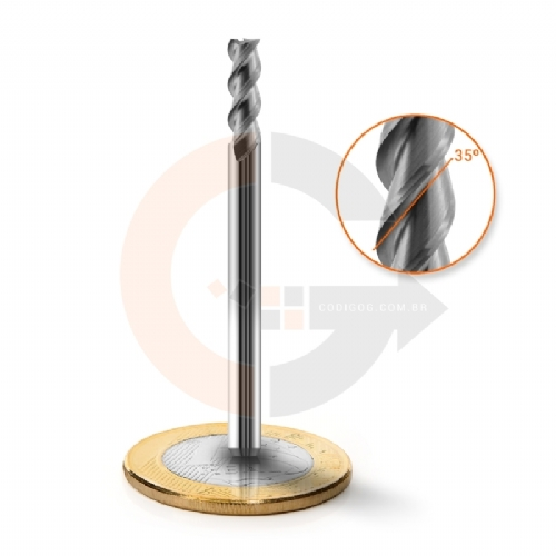 Fresa Para Aluminio 3 Cortes HRC45 3mm x 9mm Corte a 35 graus Haste 3mm Fresa Para Aluminio 3 Cortes HRC45 3mm x 9mm Corte a 35 graus Haste 3mm