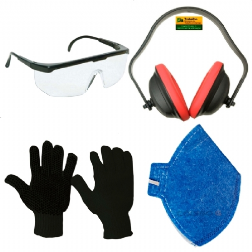 Kit 1 de EPIs   Abafador de ruidos  Oculos  Luvas e Mascaras Respiratoria