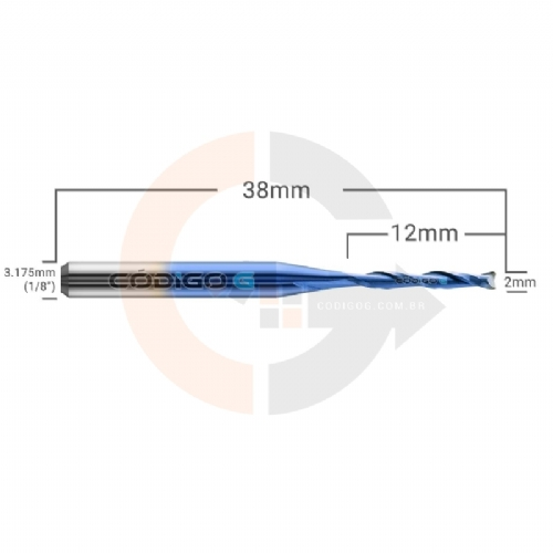 Ampliar foto Fresa 2 Cortes Espiral 2.0mm x 12mm Metal Duro com Nano Blue Ampliar foto Fresa 2 Cortes Espiral 2.0mm x 12mm Metal Duro com Nano Blue
