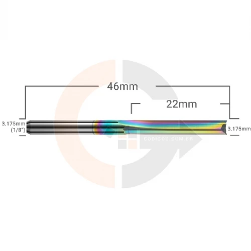 Ampliar foto Fresa para MDF 2 Cortes Retos 3.175mm x 22mm Metal Duro Cobertura DLC Ampliar foto Fresa para MDF 2 Cortes Retos 3.175mm x 22mm Metal Duro Cobertura DLC