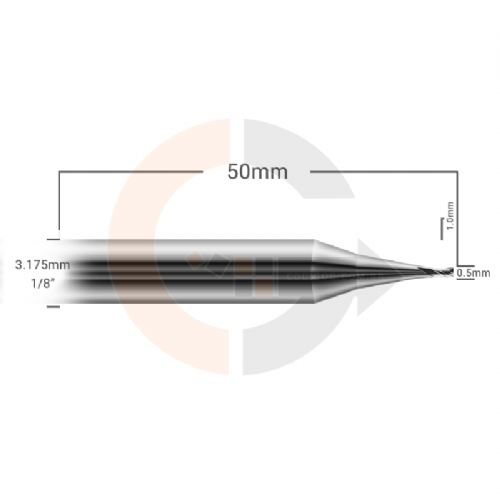 Ampliar foto Micro Fresa 0.5mm Topo Reto 2 cortes Haste 1 8 Metal Duro HRC55 Ampliar foto Micro Fresa 0.5mm Topo Reto 2 cortes Haste 1 8 Metal Duro HRC55