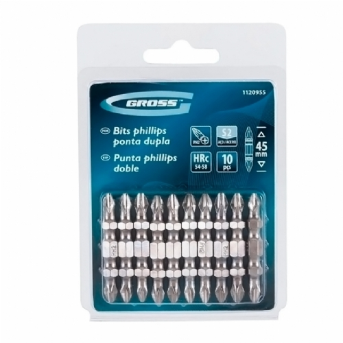 Bits Phillips Ponta Dupla PH2 45mm Encaixe 1 4 pol. jogo com 10 pecas   GROSS 1120955