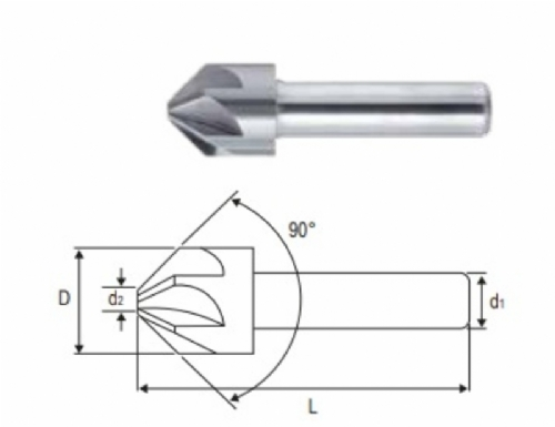 Escareador 12.5mm x 90 graus   corte a direita  haste cilindrica  DIN 335 A  HT