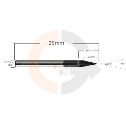 Ampliar foto Fresa de Gravacao para Aco 20 graus x 0.5mm Flat Metal Duro HRC55 Ampliar foto Fresa de Gravacao para Aco 20 graus x 0.5mm Flat Metal Duro HRC55