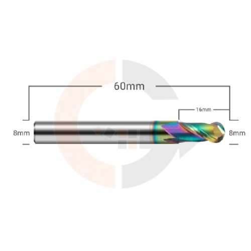 Ampliar foto Fresa para Aluminio Esferica 2 Cortes 8.0mm x 16mm Metal Duro com Cobertura DLC Ampliar foto Fresa para Aluminio Esferica 2 Cortes 8.0mm x 16mm Metal Duro com Cobertura DLC