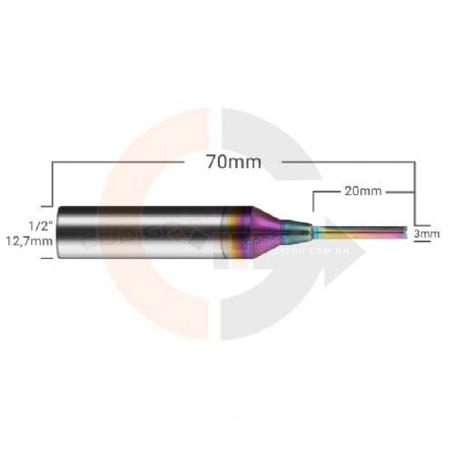 Ampliar foto Fresa TCT 2 cortes retos 3 x 20mm Haste 1 2   Cobertura DLC
