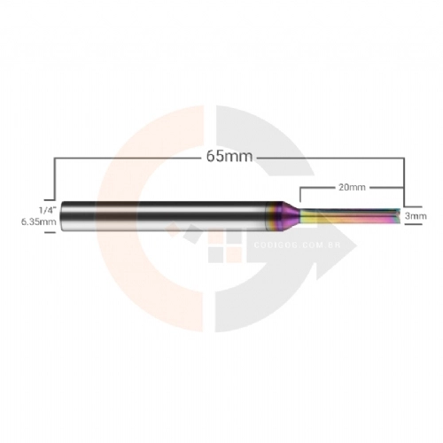 Ampliar foto Fresa TCT 2 cortes retos 3mmx20mm Haste 1 4   Cobertura DLC
