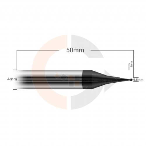Ampliar foto Micro fresa esferica de 2 cortes 0.5mm x 1mm HRC55 cobertura AlTin Ampliar foto Micro fresa esferica de 2 cortes 0.5mm x 1mm HRC55 cobertura AlTin