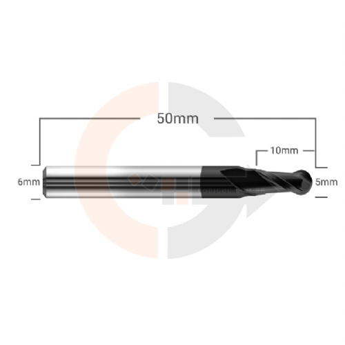 Ampliar foto Fresa esferica de 2 Cortes HRC45 5mm x 10mm cobertura AlTin Ampliar foto Fresa esferica de 2 Cortes HRC45 5mm x 10mm cobertura AlTin
