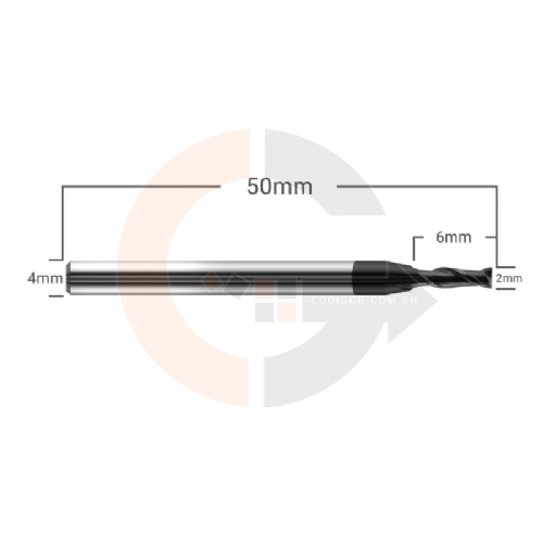 Ampliar foto Fresa Topo 2 Cortes HRC45 2mm x 6mm cobertura AlTin Ampliar foto Fresa Topo 2 Cortes HRC45 2mm x 6mm cobertura AlTin