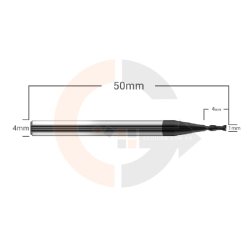 Ampliar foto Fresa Topo 2 Cortes HRC45 1mm x 4mm cobertura AlTin Ampliar foto Fresa Topo 2 Cortes HRC45 1mm x 4mm cobertura AlTin