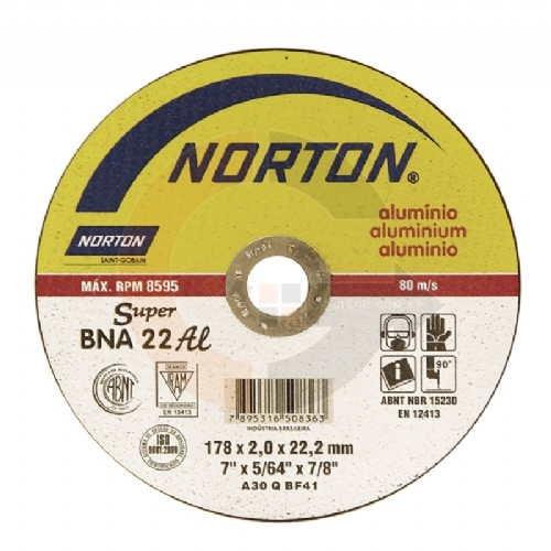 Disco de corte Super Aluminio 180 x 2.0 x 22.23mm - BNA 22 Norton