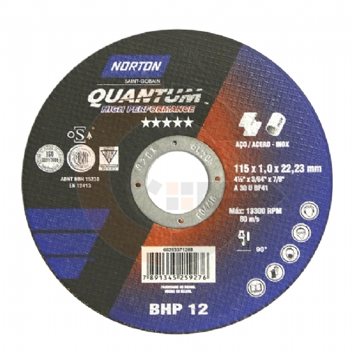 Disco de corte Quantum 115 x 1.0 x 22.23mm -  BHP 12 Norton