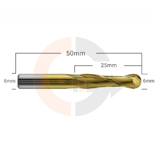 Ampliar foto Fresa Esferica Ball Nose 6mm x 25mm Metal Duro com Titanio Ampliar foto Fresa Esferica Ball Nose 6mm x 25mm Metal Duro com Titanio