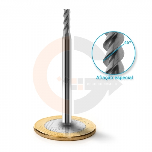 Fresa Topo 3 Cortes HRC45 3mmx4mm Corte A 45 graus Fresa Topo 3 Cortes HRC45 3mmx4mm Corte A 45 graus