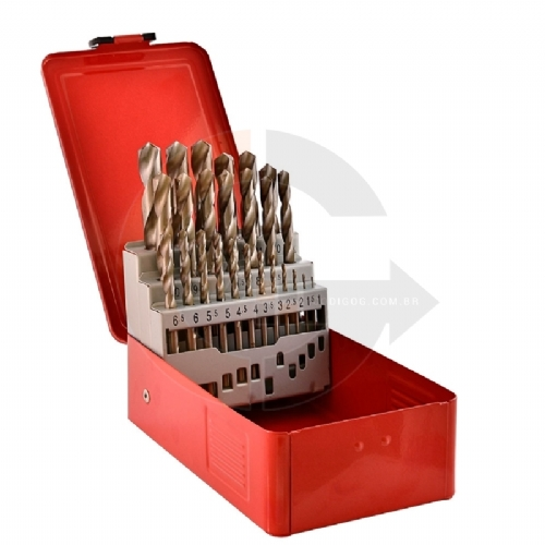Jogo com 25 brocas em mm Aco Rapido HSS HTOM Jogo com 25 brocas em mm Aco Rapido HSS HTOM